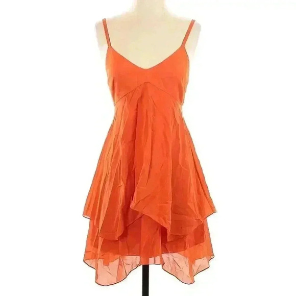 Alice + Olivia Revolve Tiered Silk Mini Dress Orange Tangerine 0 XS Delilah $330 - Picture 3 of 4